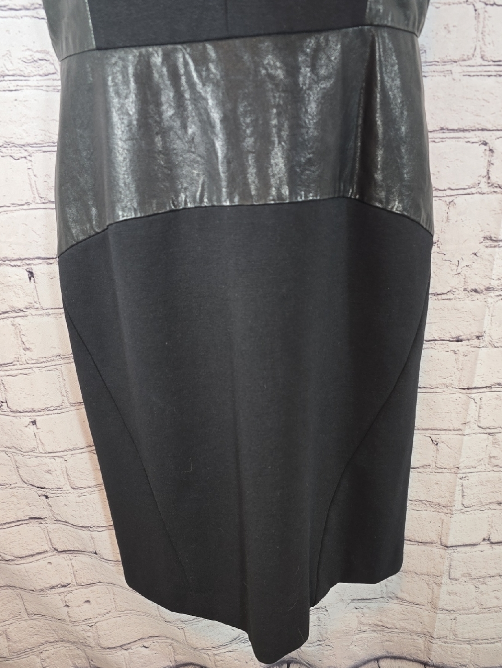 DKNY Black Midi Dress with Real Leather Panels Size 8 - Picture 6 of 12